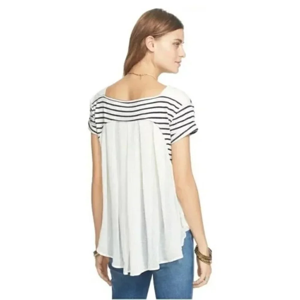 FREE PEOPLE French Kiss Striped Mixed Media Blouse - Size Small
